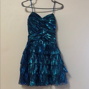 Blue Sequin Strapless Dress